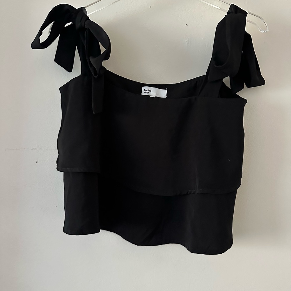 by the way. Elegant Black Bow Strap Crop Top